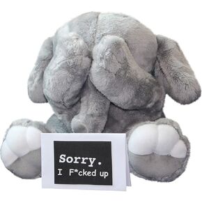Cutest I'm Sorry Gift for Her & Him - Shy Baby Elephant - Embarrassed Adorable Super Soft Stuffed Animal Plush Toy - Unique Cute Forgive Me Apology Gift for Kids and Adults - Gray