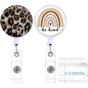 Badge Reels Holder Retractable with ID Clip for Nurse Name Tag Card Rainbow Leopard Cheetah Be Kind Design Nursing Doctor Teacher Student Medical Work Office Alligator Clip (2 Pack)