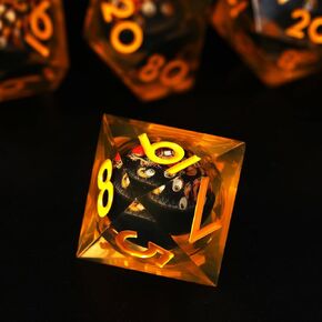 Resin DND Dice Set 7 PCS Dragon Eye Liquid Core Sharp Edges Handmade with Gift Box Ideal for Dungeons and Dragons RPG Gifts (Purple-Blue)