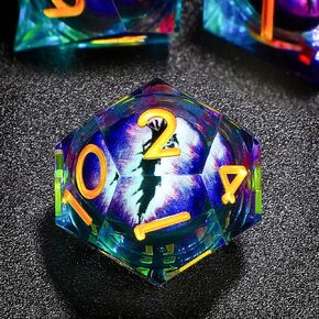 Resin DND Dice Set 7 PCS Dragon Eye Liquid Core Sharp Edges Handmade with Gift Box Ideal for Dungeons and Dragons RPG Gifts (Purple-Blue) in Saudi Arabia