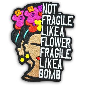 (Pack of 2Pcs) Not Fragile Like A Flower Fragile Like A Bomb Embroidered Patch, Funny Girls Women Gifts, Feminism Feminist Applique Patch, Women Empowerment Embroidered Iron-on Patch- 3 Inch