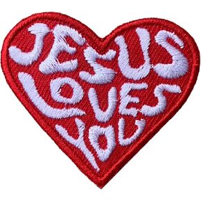 Jesus loves You Iron On Patches, Cute Decor Patches for Dress Backpacks Clothes Pants Jeans Hats, Embroidery Applique DIY Accessory, small, white