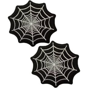 Heiorpai 2Pcs Spider Web Spiderweb Retro Horror Scary Tattoo Patch Embroidered Cool Iron On or Sew On Patches