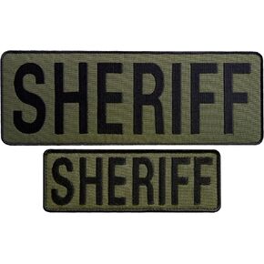 2Pcs Sheriff Patch Set, Embroidered Hook and Loop Sheriff Patches for Jacket, Tactical Backpack, Police Vest, Hat, Dog Harness, Id Panel, Police Patch, Black, 3.5x9.8, 1.8x4.9