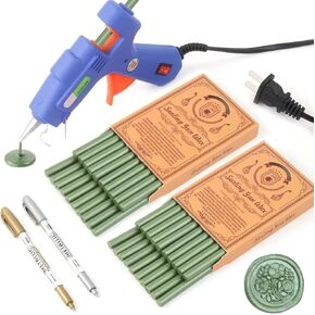Wax Seal Kits, Wasole 40Pcs Green Sealing Wax Sticks with Glue Gun + 2Pcs Wax Seal Pens for Wax Seal Stamp, Great for Wedding Invitations, Birthday Cards, Envelopes, Gift Wrapping (Pine Green)