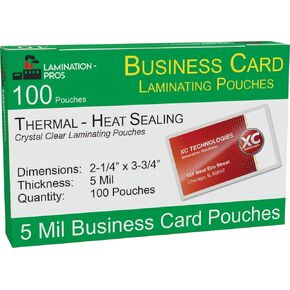 Business Card Laminating Pouches, 10 Mil Business Card Pouches, Heat Sealing Laminating Pouches, Thermal Pouches - 2.25" x 3.75" - 100 Pouches