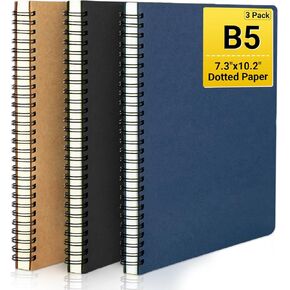 EUSOAR Dotted Spiral Notebook, A5 3Pack 5.5"x8.3" 120 Pages Hardcover Wirebound Spiral Notebook Journals, Sketch Notebook for Dot Grid Journaling, Making Graph, Drawing, Study notes, Creative Writing