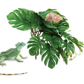 Hermit Crab Climbing Toy, Reptile Plants for Aquarium, Hanging Plastic Simulated Turtle Leaf Plant with Suction Cup, Reptile Tank Habitat Decor Accessories for Lizards Geckos Bearded Dragons Snake