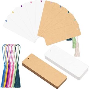 WANDIC 60 Pcs Blank Bookmarks, Black Bookmarks with 60 Pcs Colorful Tassels Thick Cardstock Paper Bookmark with Hole for DIY Craft Projects Supplies Gift Tags Book Decor