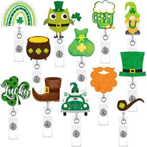 12 Pcs St Patricks Day Badge Reel Retractable Felt Cute Badge Reels Nursing Name St Patrick's Day Badge Holders ID Badge Clip Funny Cute Badge Holder with Clip for Nurse Doctor