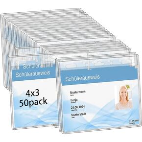 Horizontal ID Badge Holders with Soft Edge (Sealable Fits 4 x3 Inch Insert) (50 Pack), Waterproof ID Card Holder, Name Tag Holder, Name Badge Holders, Zipper Plastic Badge Holder