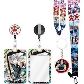 4PCS Set Anime Neck Lanyard with Retractable Badge Reel and Cool Kyoujurou Anime ID Badge Holder(with Anime Keychain) Swivel Clip Alligator Clip for Nurses Student Teacher Women Men