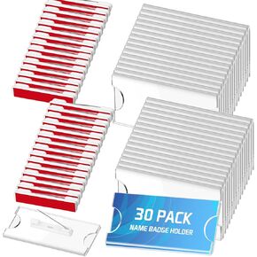 Name Tags with Pins Name Badges for School Work Name Badge Holder for Clothes Clear Acrylic Sign Display Holder DIY Blank Id Holders Printable Name Label for Work Business Classroom (30 Pcs)