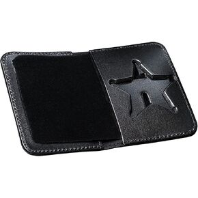 Perfect Fit Shield Wallets Ohio Sheriff Badge and ID Holder 5 Point Star Bi-Fold Book Style Badge Wallet Black Leather (cutout 34)