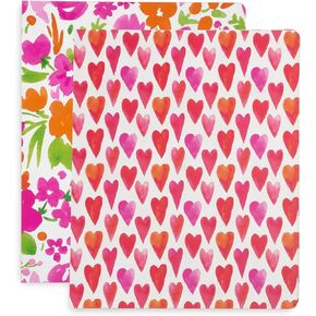 Steel Mill & Co 2-Pack Cute Decorative Hardcover 3 Ring Binders for Letter Size Paper, 1 Inch Round Rings, Colorful Binder Organizer Set for School and Office, Watercolor Flowers and Hearts