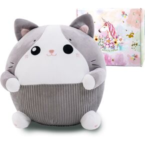 Cat Plush Pillow 13.3 Inch, Cute Cat Stuffed Animal, Cute Stuffed Cat Plushie,Soft Cat Plush Pillow for Room Decor, Gifts for Girls, Kids on Birthday, Christmas
