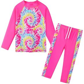 TFJH E Girls Long Sleeve Swimsuit Two Piece Swimwear 3-12 Years UPF 50+ Sunsuits