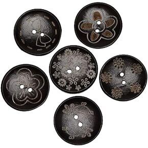 Libiline New 24pcs Carve Wood Button 2 Holes Craft Clothe Sewing Decor … (Brown Carving, 35mm(1 3/8"))