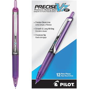 Pilot Precise V7 RT Refillable & Retractable Liquid Ink Rolling Ball Pens, Fine Point (0.7 mm), Black, 12-Pack