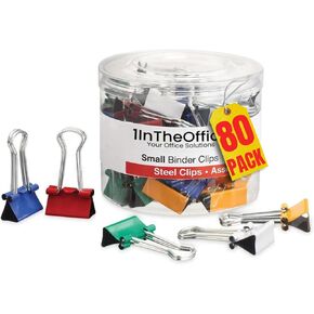 1InTheOffice Small Binder Clips 3/4 Inch, Mini Paper Binder Clips, Assorted Colors (80 Pack)