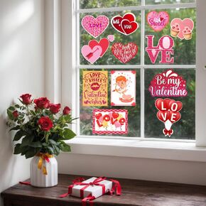 Valentines Heart Paper Cutouts, 12 Pieces, Double Sided Classroom Decorations with Glue Points