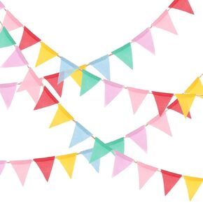 Anwyll Pennant Banner Flags, 60pc Multicolor Banner Set, 66ft Colorful Bunting, Triangle Fabric Burlap Flags for Party, Wedding, Indoor/Outdoor Decoration