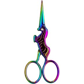 SINGER 4 Inch Forged Embroidery Scissors with Curved Tip for Sewing, Cross-Stiching, Crafts, & More (Spectrum Finish Unicorn, 1-Pack)