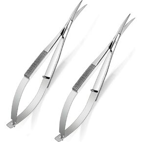 Shynai 2 Pieces 4.7 Inch Embroidery Scissors Eyebrow Scissors Spring Action Curved Tip Stainless Steel Cutting Eyebrow Trimming Craft(Silver)