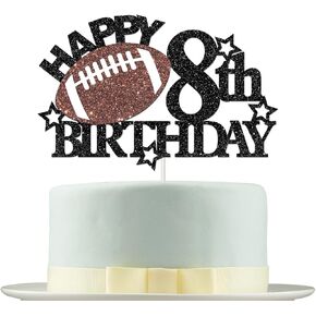 Deloklte Football Happy 8th Birthday Cake Topper - Football/Sport Theme Birthday Party Decorations for Boys - Eight Years Birthday Party Supplies