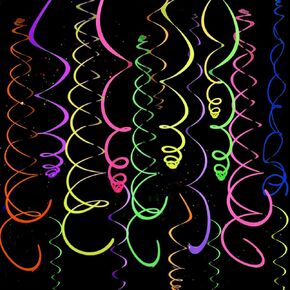 54 Pieces UV Hanging Swirl Paper Neon Star Garlands Neon Streamers Glow Party Supplies and Decorations Black Light Neon Decorations for Dark Glow Party UV Reactive Wedding Birthday Neon Party Favors