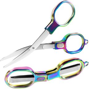 2 Pack Folding Scissors, Stainless Portable Keychain Travel Scissors, Can be placed Pocket foldable scissors, Home, office, outdoor, travel, sewing sharp scissors, mini craft scissors