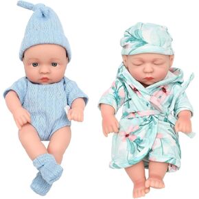 ONEST 2 Sets 5 Inch Dolls Cute Baby Dolls Include 2 Pieces Baby Mini Dolls, 2 Sets Handmade Doll Clothes