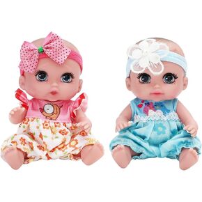 ONEST 2 Sets 5 Inch Dolls Cute Baby Dolls Include 2 Pieces Baby Mini Dolls, 2 Sets Handmade Doll Clothes
