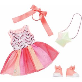 Glitter Girls – 14-Inch Doll Clothes – Sequined Party Dress – Pink High-Tops & Star Purse – Elastic Hair Bow – 3 Years + – Starlight Delight