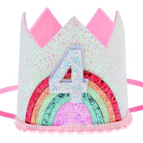 Birthday Hats for 4 Year Old Girl,Birthday Crown for Girls 4,Rainbow Birthday Party Hat,Glitter Princess Tiara Birthday Crown, Birthday Accessories for Party Photo Props