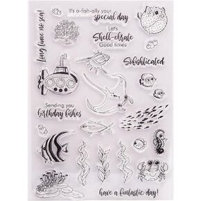 KWELLAM Ocean World Sending You Birthday Fishes Clear Stamps for Card Making Decoration and DIY Scrapbooking 21051508