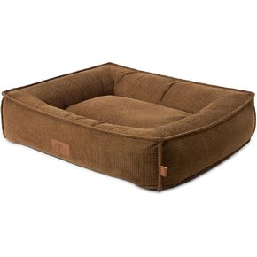TOWN & COUNTRY LUXE CuddleTown Cozy Bolster Pet Bed, Ribbed Corduroy Texture, Machine Washable Cover, Soft, Cozy & Calming, Non-Slip Bottom, Dark Grey, Medium 27"x22"x7"