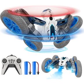 Remote Control Car for Boys, Double-Sided Drive,360° Rotation of Rc Cars Spray Features and Spins Have Special Lighting Rc Car,4WD RC, Toy for Boys Ages 4-10 Gift(White)