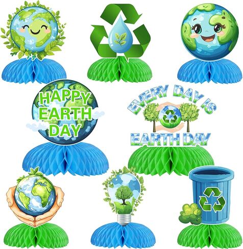 Funmemoir Happy Earth Day Decoration ، 8pcs Happy Earth Day Honeycomb Conceriece Pecortial Protectal Protection Table Decoration for Earth Day Planet Eco Nature Party Decoration in Kuwait