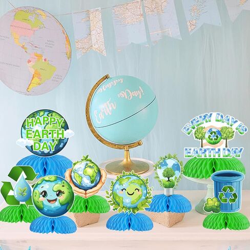 Funmemoir Happy Earth Day Decoration ، 8pcs Happy Earth Day Honeycomb Conceriece Pecortial Protectal Protection Table Decoration for Earth Day Planet Eco Nature Party Decoration in Kuwait