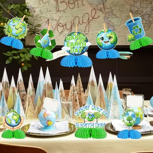 Funmemoir Happy Earth Day Decoration ، 8pcs Happy Earth Day Honeycomb Conceriece Pecortial Protectal Protection Table Decoration for Earth Day Planet Eco Nature Party Decoration in Kuwait