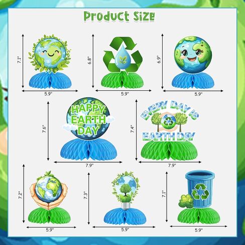 Funmemoir Happy Earth Day Decoration ، 8pcs Happy Earth Day Honeycomb Conceriece Pecortial Protectal Protection Table Decoration for Earth Day Planet Eco Nature Party Decoration in Kuwait