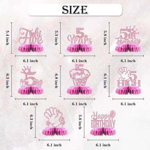 Maicaiffe 5th Birthday Table Honeycomb Centerpieses Decorations - Glitter 8 Pcs High Five Birthday Party Table Toppers Decor - Hello Five - Girl 5th Birthday Party Decoration Supplies in Kuwait