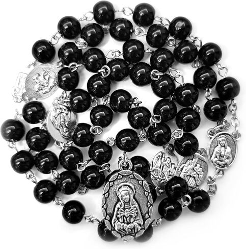 Seven Sorrows Rosary Beads Chaplet Black Artificial Crystal Glass Rosery Catholic gifts in Kuwait