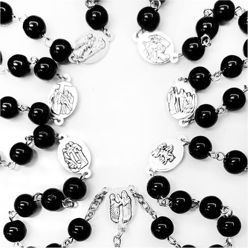 Seven Sorrows Rosary Beads Chaplet Black Artificial Crystal Glass Rosery Catholic gifts in Kuwait