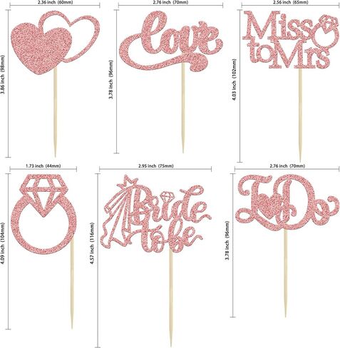 Gyufise 24Pcs Bride to Be Cupcake Toppers Rose Gold Glitter I Do Love Heart Ring Miss To Mrs Cupcake Picks Bridal Shower Cake Decorations for Wedding Engagement Bachelorette Party Supplies in Kuwait