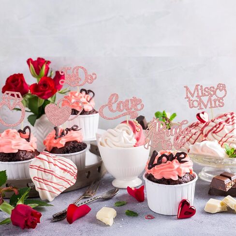 Gyufise 24Pcs Bride to Be Cupcake Toppers Rose Gold Glitter I Do Love Heart Ring Miss To Mrs Cupcake Picks Bridal Shower Cake Decorations for Wedding Engagement Bachelorette Party Supplies in Kuwait