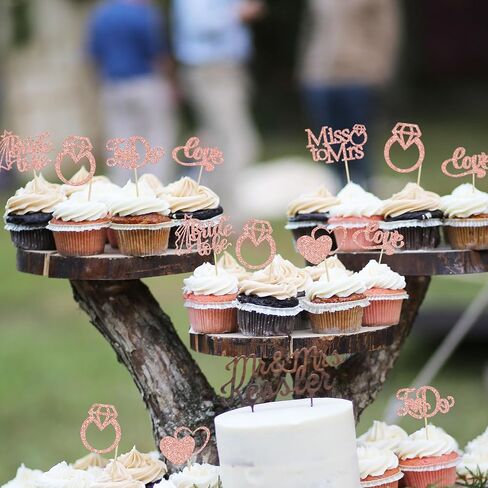 Gyufise 24Pcs Bride to Be Cupcake Toppers Rose Gold Glitter I Do Love Heart Ring Miss To Mrs Cupcake Picks Bridal Shower Cake Decorations for Wedding Engagement Bachelorette Party Supplies in Kuwait