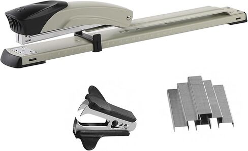 Long Reach Stapler,with 2000 Staples & Stapler Remover Full Strip，20-25 Sheet Capacity,with Built-in Ruler and Adjustable Locking Paper Guide, Gray in Saudi Arabia