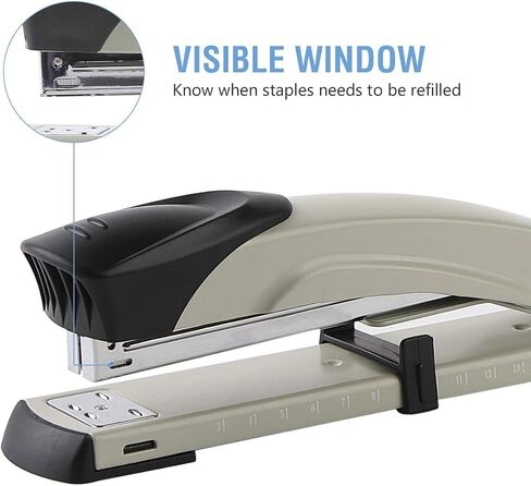 Long Reach Stapler,with 2000 Staples & Stapler Remover Full Strip，20-25 Sheet Capacity,with Built-in Ruler and Adjustable Locking Paper Guide, Gray in Saudi Arabia